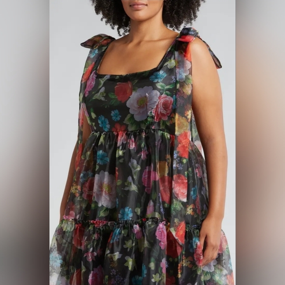 NWT Sz 3x Chelsea28 Black Floral Bow Shoulder Maxi Dress - Picture 3 of 12